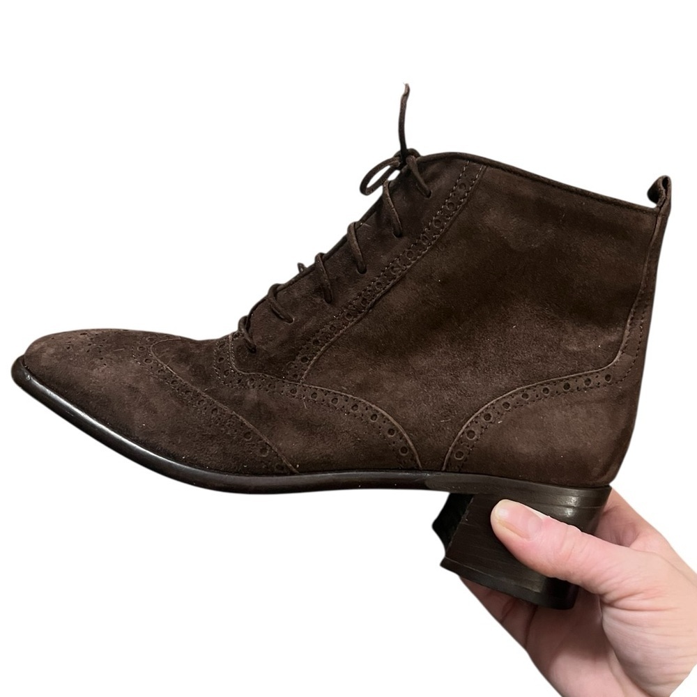 Joan Halpern vintage brown suede lace up healed ankle boots handmade